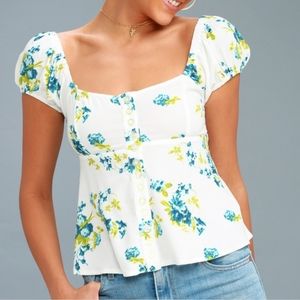 Free people smoked floral top puff sleeves